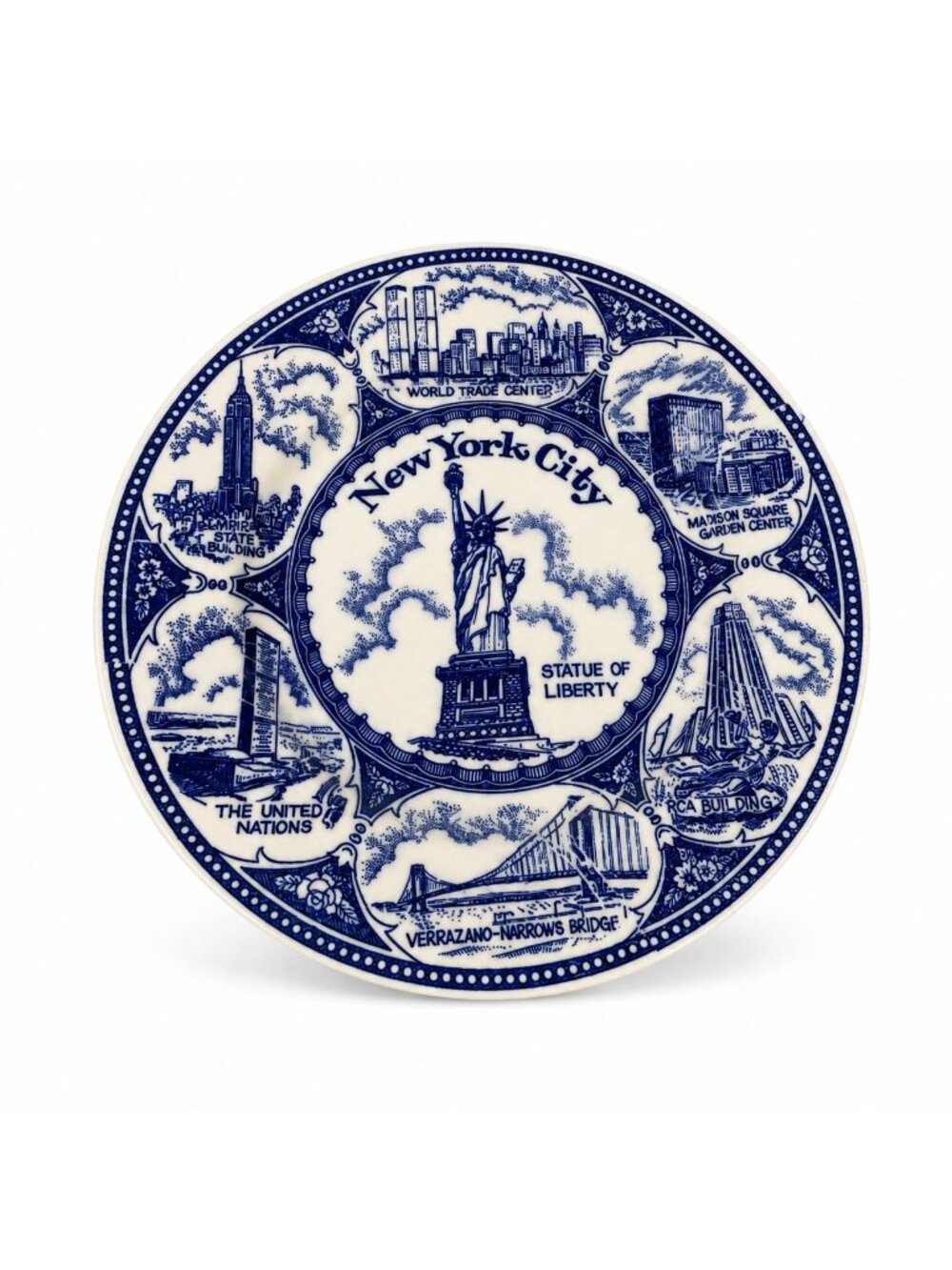Transferware Plate Souvenir Collectible New York City Statue of Liberty World Tr